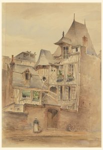 Desenho, Cena de rua com casas medievais, ca. 1885