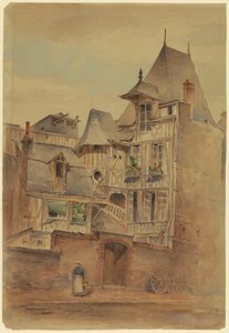 Desenho, Cena de rua com casas medievais, ca. 1885