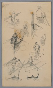 Esboços de figuras em barcos de Arnold William Brunner