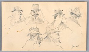 Esboços de cabeças de homens de Arnold William Brunner