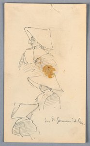 Três esboços de uma freira usando um chapéu de Arnold William Brunner