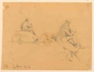 Dois esboços de um homem sentado nas rochas em San Remo de Arnold William Brunner