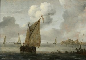 Barcos à vela junto à costa de Arnoldus van Anthonissen