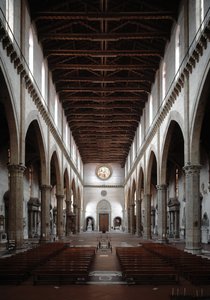 Renascença: vista interior da Basílica Santa Croce projetada por Arnolfo di Cambio (1245-1302/1310) (Vista interior da Basílica Santa Croce) 1294 Basílica Santa Croce, Florença, Itália de Arnolfo di Cambio