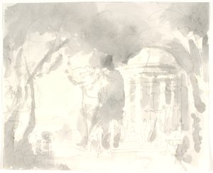 Templo redondo com figuras aladas cercadas por árvores de Aron Wallick