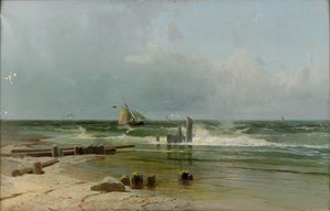 Um barco à vela na praia, 1891