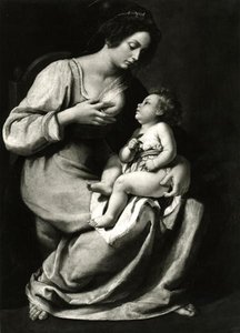 Madonna of the Cherries (óleo sobre tela) (foto a p/b) de Artemisia Gentileschi