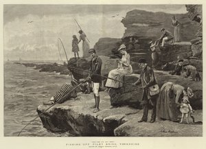 Fishing off Filey Brigg, Yorkshire (gravura) de Arthur (after) Hopkins
