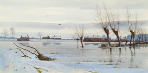 Paisagem de inverno com rio inundado, 1889 (wc) de Arthur Anderson Fraser
