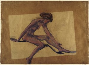 Sitzender weiblicher Akt im Profil, nach vorne gebeugt de Arthur Bowen Davies
