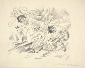 Duas figuras femininas em uma paisagem (lápis sobre papel) de Arthur Bowen Davies