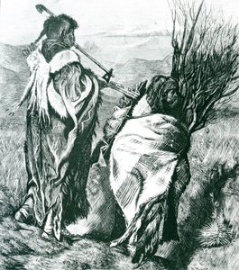 Hiawatha e Minne-Ha-Ha, gravada por Joseph Swain (1820-1909) 1870 (gravura) (foto a p/b) de Arthur Boyd (after) Houghton