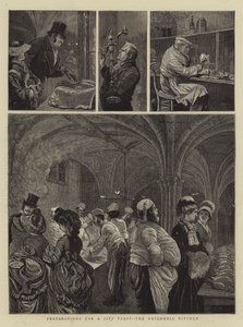 Preparativos para uma festa na cidade, a cozinha da Guildhall
