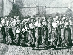 Shakers em um Encontro: a Dança Religiosa, ilustração de The Graphic, publicada em 14 de maio de 1870 de Arthur Boyd Houghton