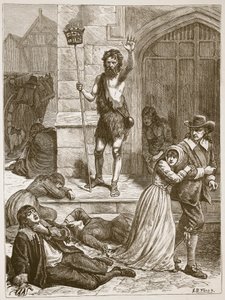 O Maníaco pronunciando a desgraça de Londres durante a Grande Peste, ilustração de &39;História Ilustrada de Cassell da Inglaterra&39; (foto sépia)