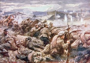 Uma ação heróica de retaguarda russa no grande retiro polonês (lito colorido)