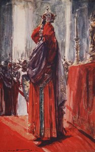 Ele chegou ao altar onde estava a coroa: levantando-a, colocou-a sobre a cabeça, ilustração de 