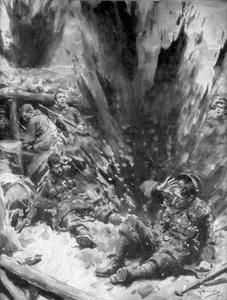 Um escudo alemão explode em uma trincheira britânica, 1914, 1926. de Arthur C. Michael