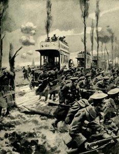 Os ônibus de Londres costumavam transportar tropas para a frente, Primeira Guerra Mundial, 1914-1918, c1920. de Arthur C. Michael