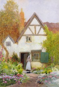 Alimentar o gato (aguarela) de Arthur Claude Strachan