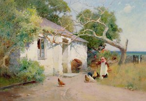 Alimentando as Galinhas, 1894 (óleo) de Arthur Claude Strachan