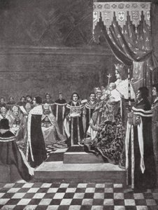 Henrique VI abre o Parlamento com a sua mãe (litografia)