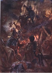 Ferozmente a batalha se prolongou e longa, ilustração do Romance da História: Holanda, década de 1920 de Arthur David McCormick