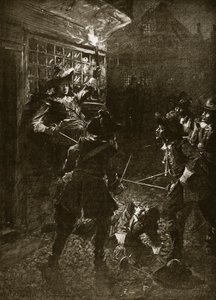 Os partidários de King Charles II atacam Sir John Coventry, 1670, ilustração da "História da Nação Britânica" de Hutchinson, c.1920 de Arthur David McCormick