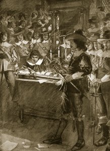 Strafford entregando sua espada para a Câmara dos Comuns, ilustração da "Hutchinson&39;s Story ofthe British Nation", c.1923 de Arthur David McCormick
