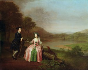 Sir George e Lady Strickland nos terrenos de Boynton Hall, perto de Bridlington, Yorkshire de Arthur Devis
