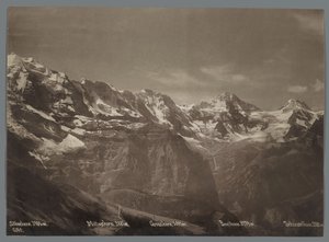 Vista do Silberhorn, do Mittaghorn, do Grosshorn, do Breithorn e do Tschingelhorn nos Alpes Berneses Panorama da cadeia Jungfrau (título da série)