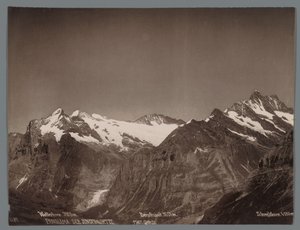 Vista do Wetterhorn, Berglistock e Schreckhorn nos Alpes Berneses
Panorama da Jungfraukette (título da série sobre o objecto)