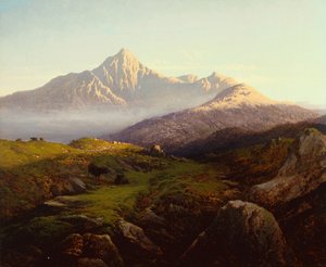 Gado das Terras Altas em Paisagem Montanhosa (óleo sobre tela)