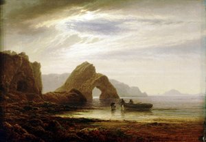 Luar em Giltar Point, perto de Tenby (Inglaterra), visto do sul. Óleo sobre tela, cerca de 1872-1874, de Arthur Gilbert (1819-1885).