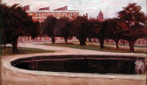 Hampton Court Palace (óleo sobre painel) de Arthur Haythorne Studd