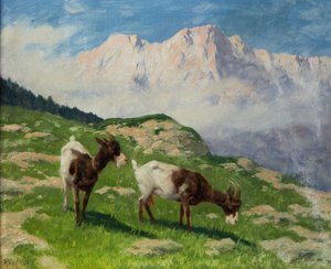 Cabras de Arthur Heyer numa paisagem de montanha de Arthur Heyer