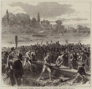 A International University Boat-Race, a equipe de Harvard voltando da prática de Arthur Hopkins