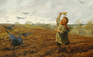 O corvo-assustador; "Pombos e corvos, cuidem dos dedos dos pés", 1884 de Arthur Hughes