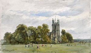 Cricket on the Stray, em frente à Igreja de Cristo, High Harrogate (aguarela) de Arthur J. Stark