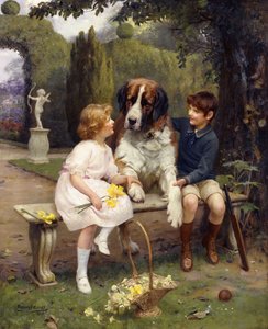 Crianças com um São Bernardo de Arthur John Elsley