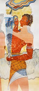 Reprodução de um fresco representando um copeiro, retirado do Palácio de Minos em Knossos