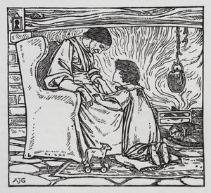 Hans Christian Andersen: A rapariga que pisou no pão (litho) de Arthur Joseph Gaskin