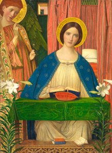 A Anunciação (têmpera com folha de ouro em gesso trabalhado em relevo sobre painel de madeira) de Arthur Joseph Gaskin