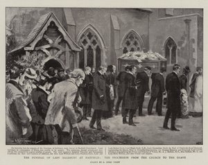 O Funeral da Senhora Salisbury em Hatfield, a Procissão da Igreja até ao Grave (litho)