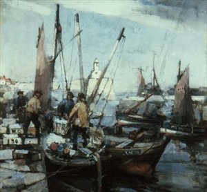 Cena do porto (óleo sobre tela) de Arthur MacDonald