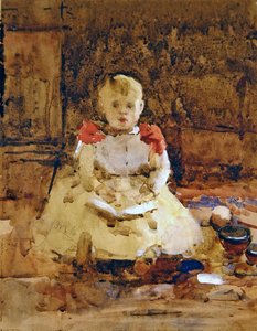 A Young Boy Reading (aguarela e lápis sobre papel) de Arthur Melville