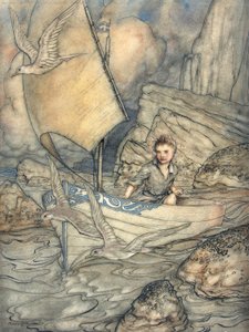 Um futuro de Childs, ilustração de The Springtide of Life: Poemas da infância por Algernon Charles Swinburne, 1918 (caneta e tinta e wc no papel) de Arthur Rackham