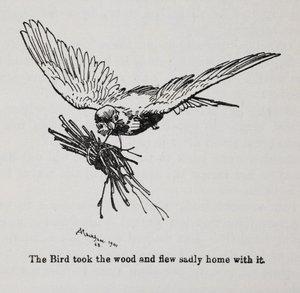 Um pássaro carregando um feixe de galhos. de Arthur Rackham