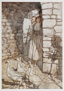 Uma rapariga com gansos. de Arthur Rackham