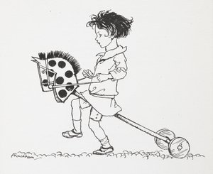 Uma menina num cavalo de passatempo de brinquedo. de Arthur Rackham